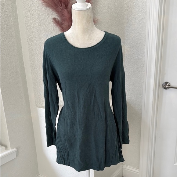 Style & Co Women's Dark Green, round neck Accordion Sweater Size L - Picture 1 of 9